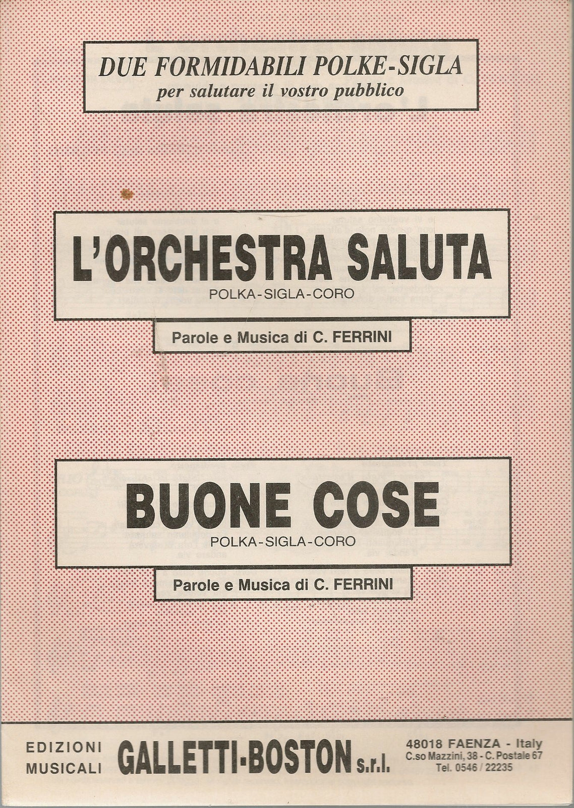 L'ORCHESTRA SALUTA - BUONE COSE - SPARTITI-SHEET MUSIC