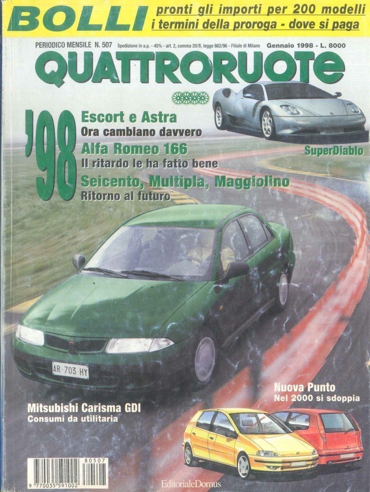 QUATTRORUOTE N 507 - GENNAIO 1998 - ED. DOMUS