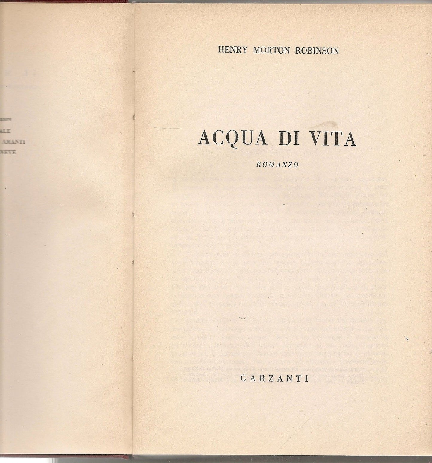 ACQUA DI VITA - HENRY MORTON ROBINSON 1^ Ediz. 1960