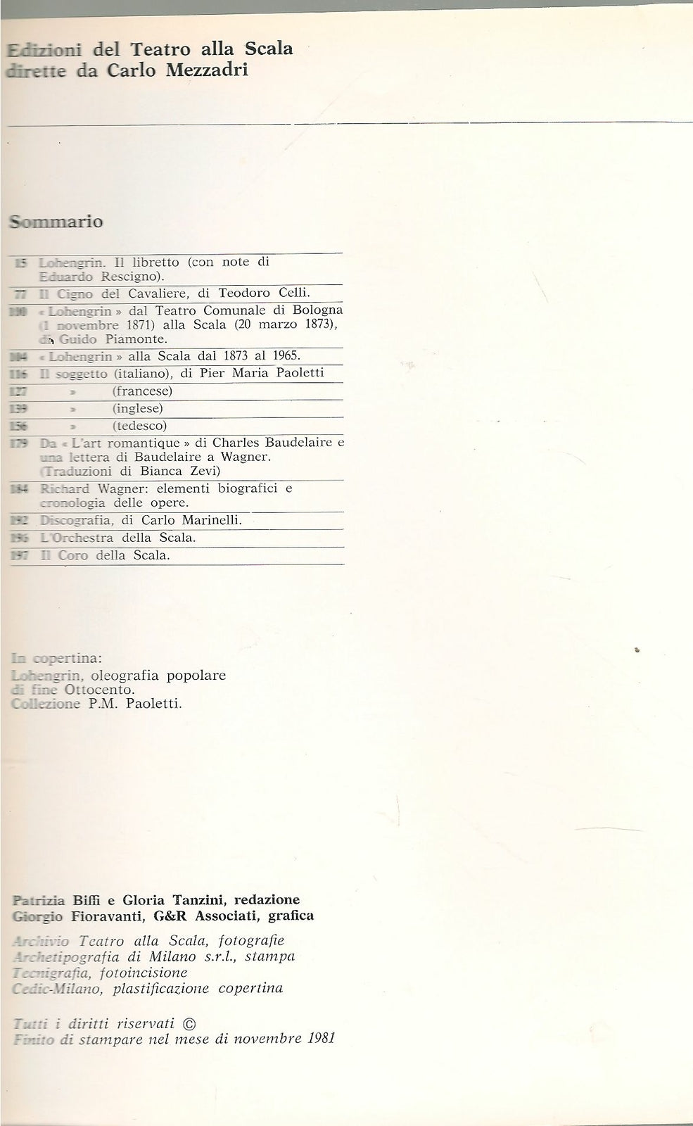 TEATRO ALLA SCALA - STAGIONE 1981-82 LOHENGRIN