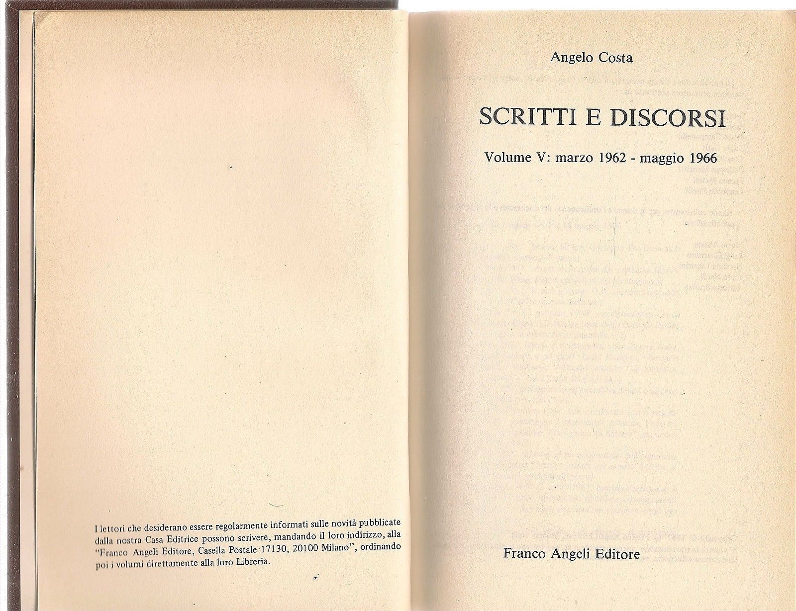 ANGELO COSTA - SCRITTI E DISCORSI  VOL. V  MARZO 1962 - MAGGIO 1966