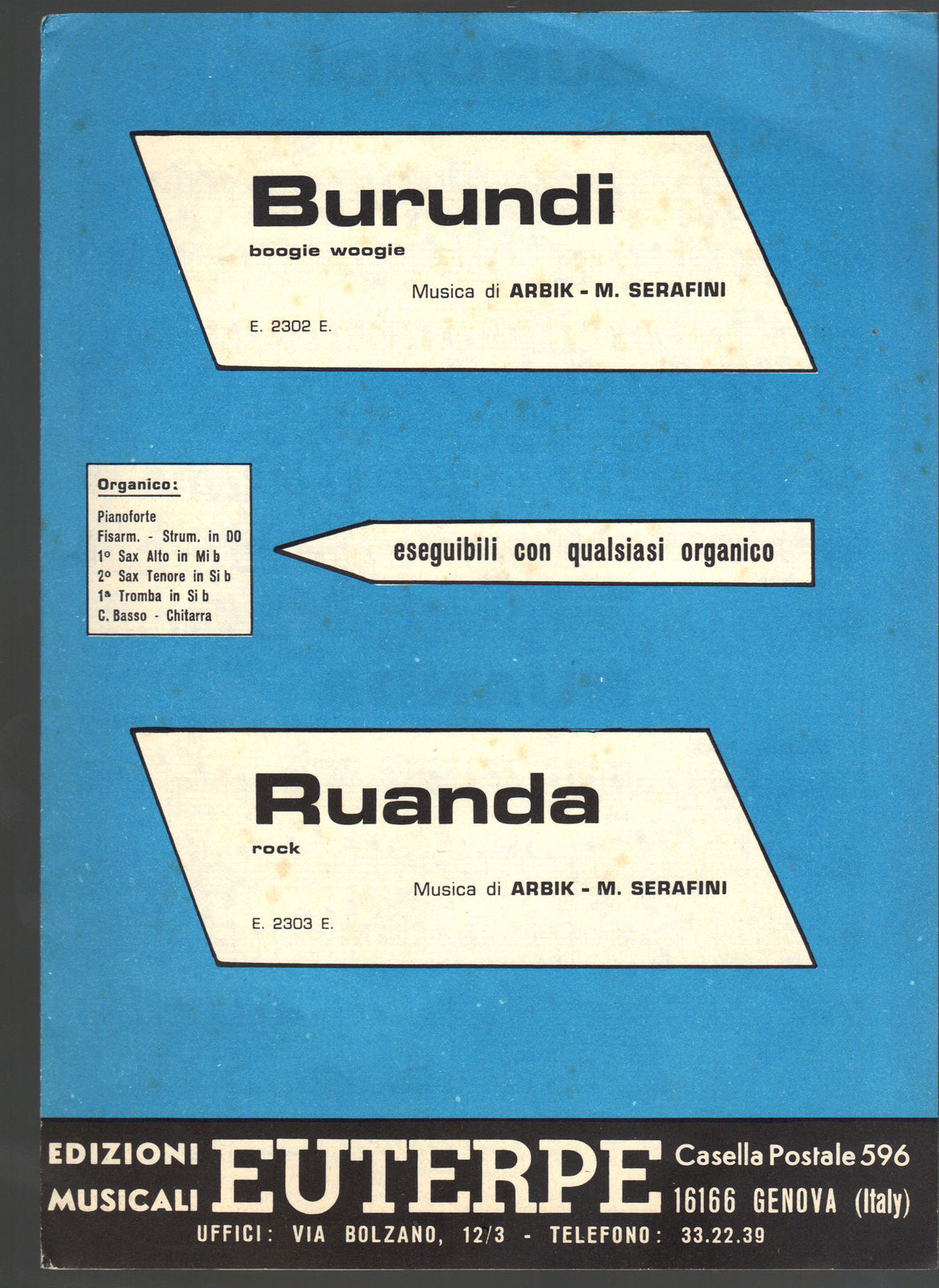 BURUNDI - RUANDA Arbik, M. Serafini -- SPARTITO