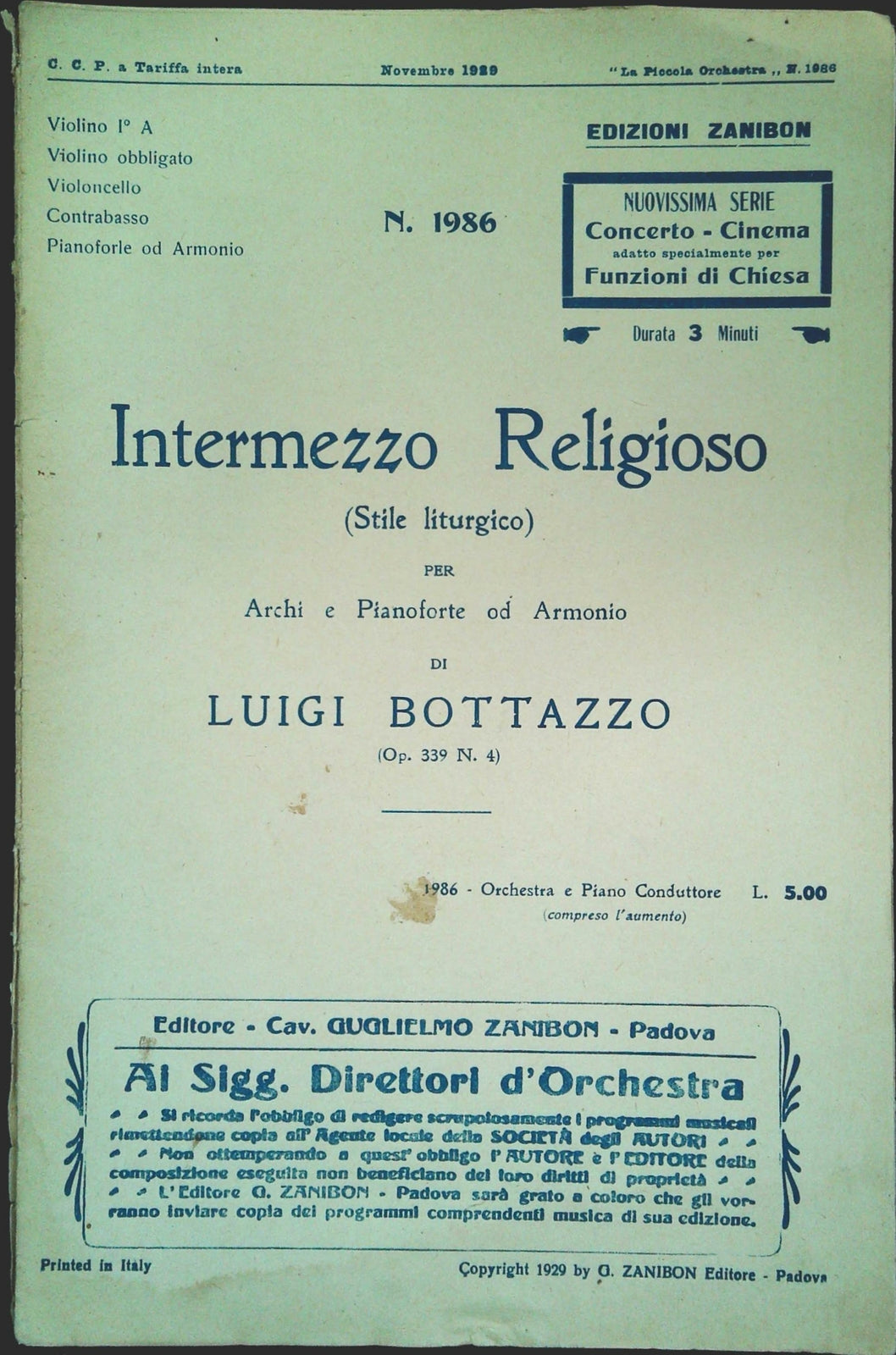 INTERMEZZO RELIGIOSO di LUIGI BOTTAZZO - SPARTITO-SHEET MUSIC