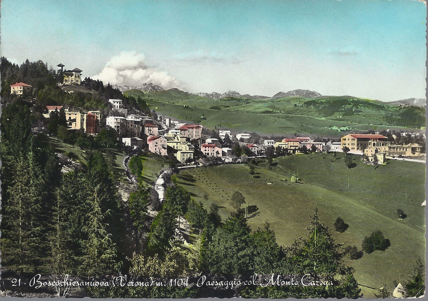 BOSCOCHIESANUOVA - PAESAGGIO COL MONTE CAREGA - V1956 - ACQUERELLATA