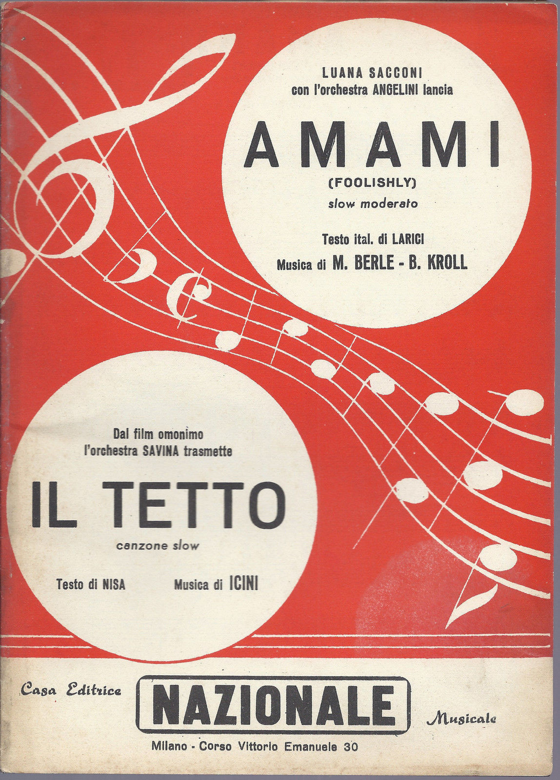 AMAMI ( FOOLISHLY ) - IL TETTO ( dal Film omonimo di V. De Sica ) # SPARTITO