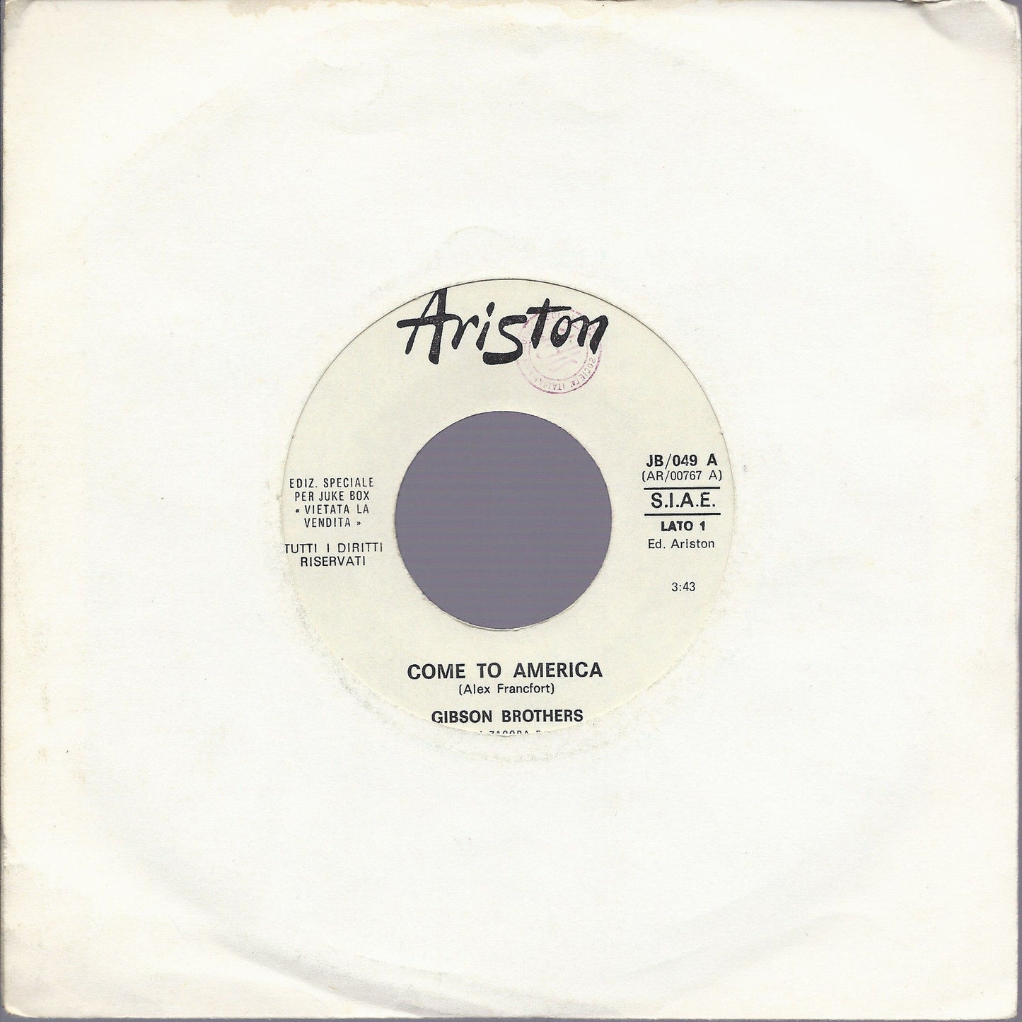 COME TO AMERICA # GIBSON BROTHERS -- COMUNQUE SIA # ANSELMO GENOVESE - Juke Box