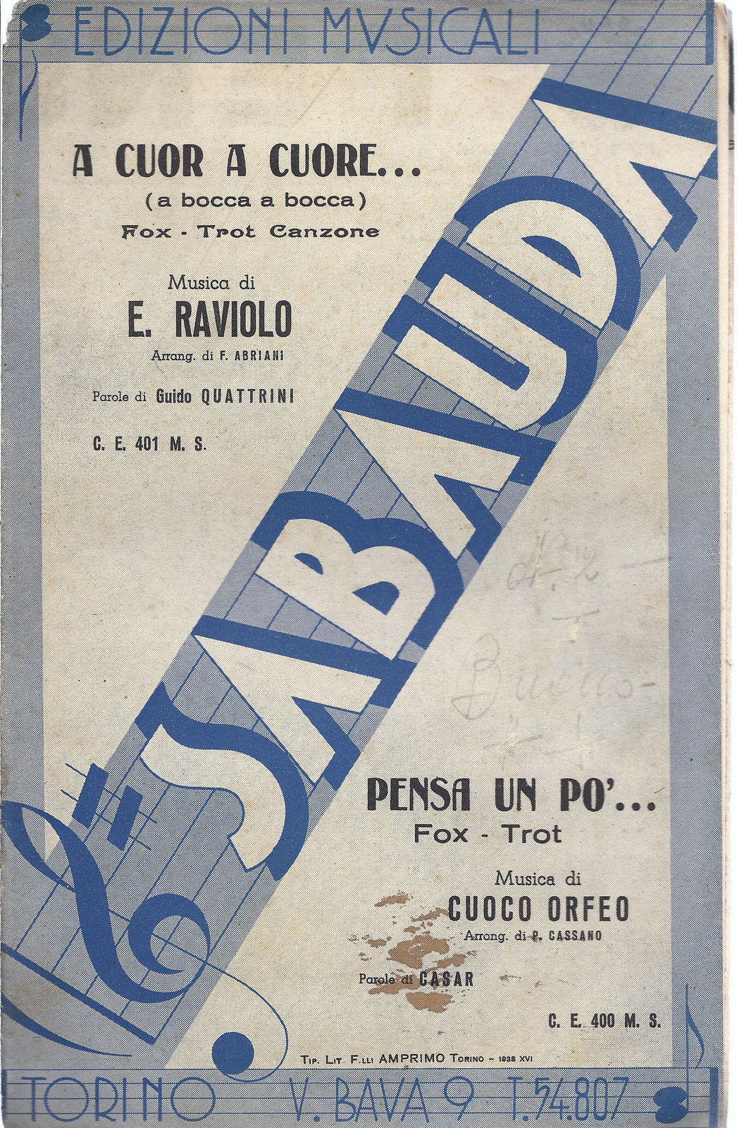 A CUOR A CUORE G.Quattrini-E.Raviolo - PENSA UN PO' Casar-O.Cuoco # SPARTITO