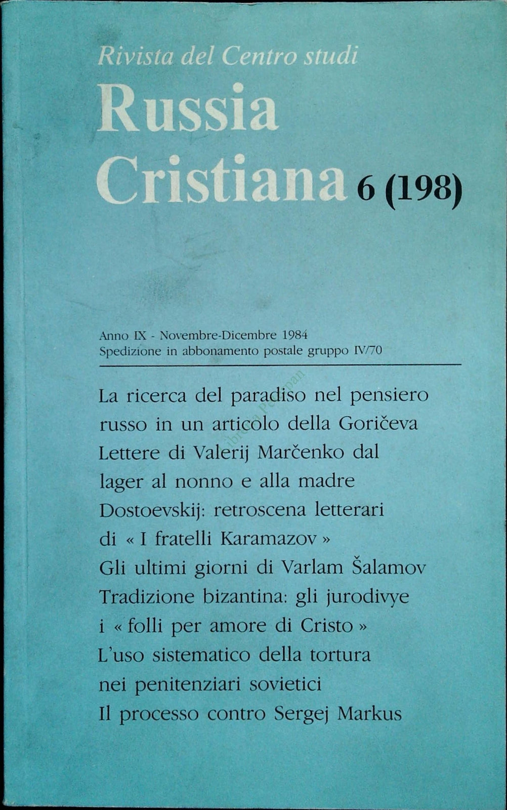RUSSIA CRISTIANA N. 198 - NOVEMBRE-DICEMBRE 1984