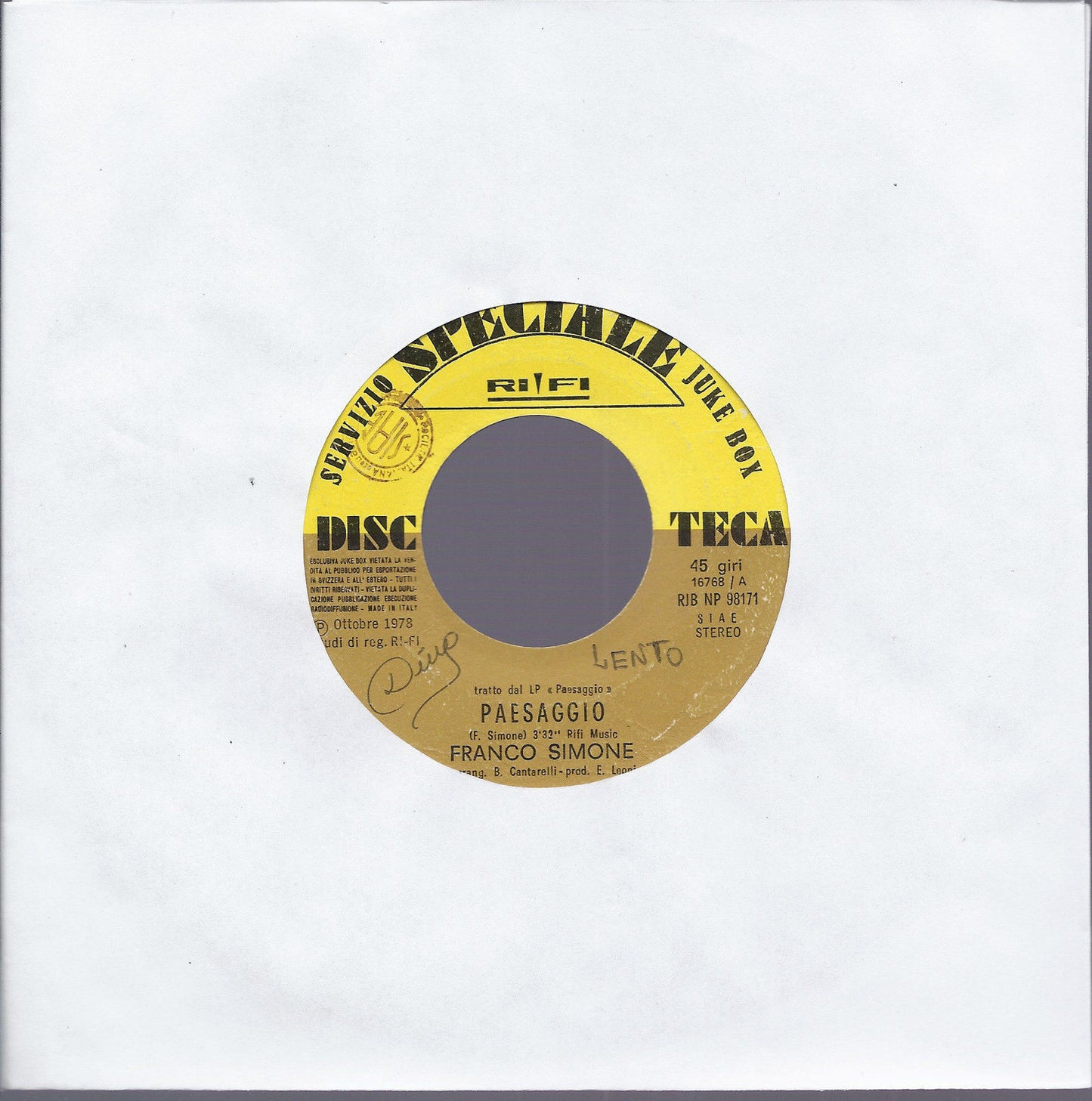 PAESAGGIO # FRANCO SIMONE -- SPEEDY GONZALES # JAMIE JAMES - Ed. per Juke Box