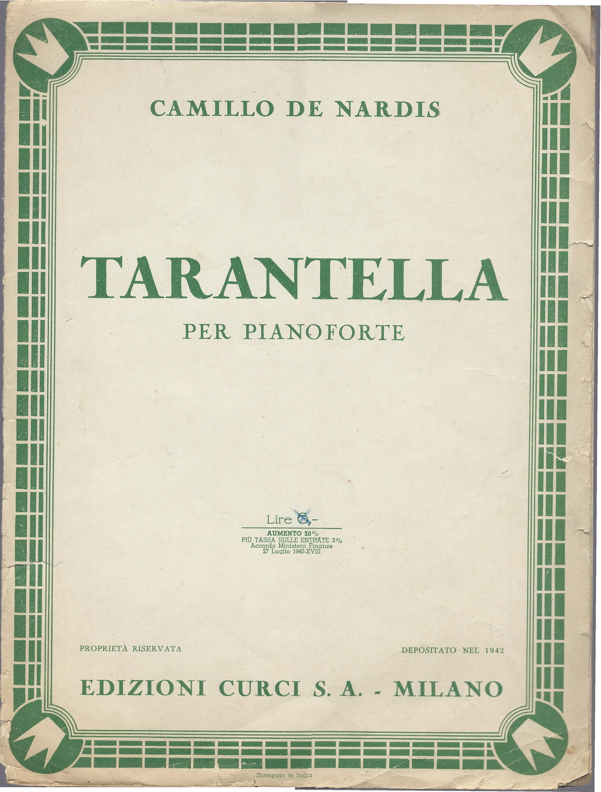 TARANTELLA per pianoforte - Camillo De Nardis -- SPARTITO