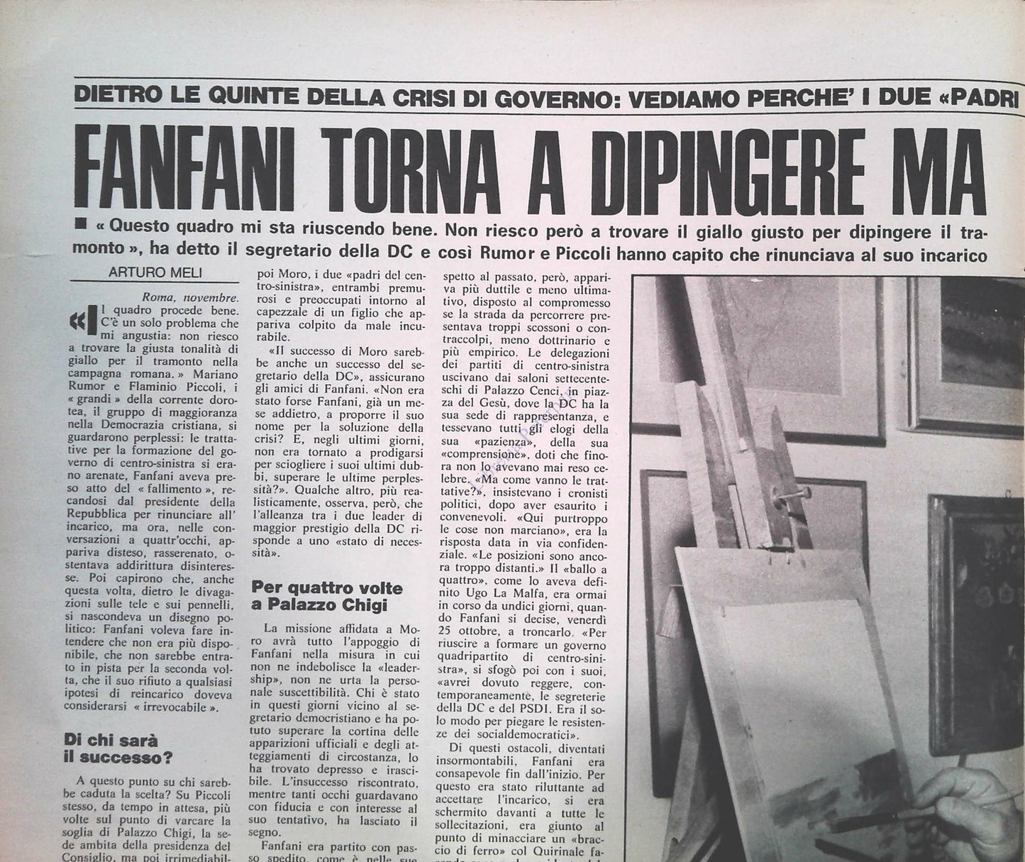 FANFANI TORNA A DIPINGERE MA SE MORO NON DOVESSE FARCELA - CLIPPING-RITAGLIO DI