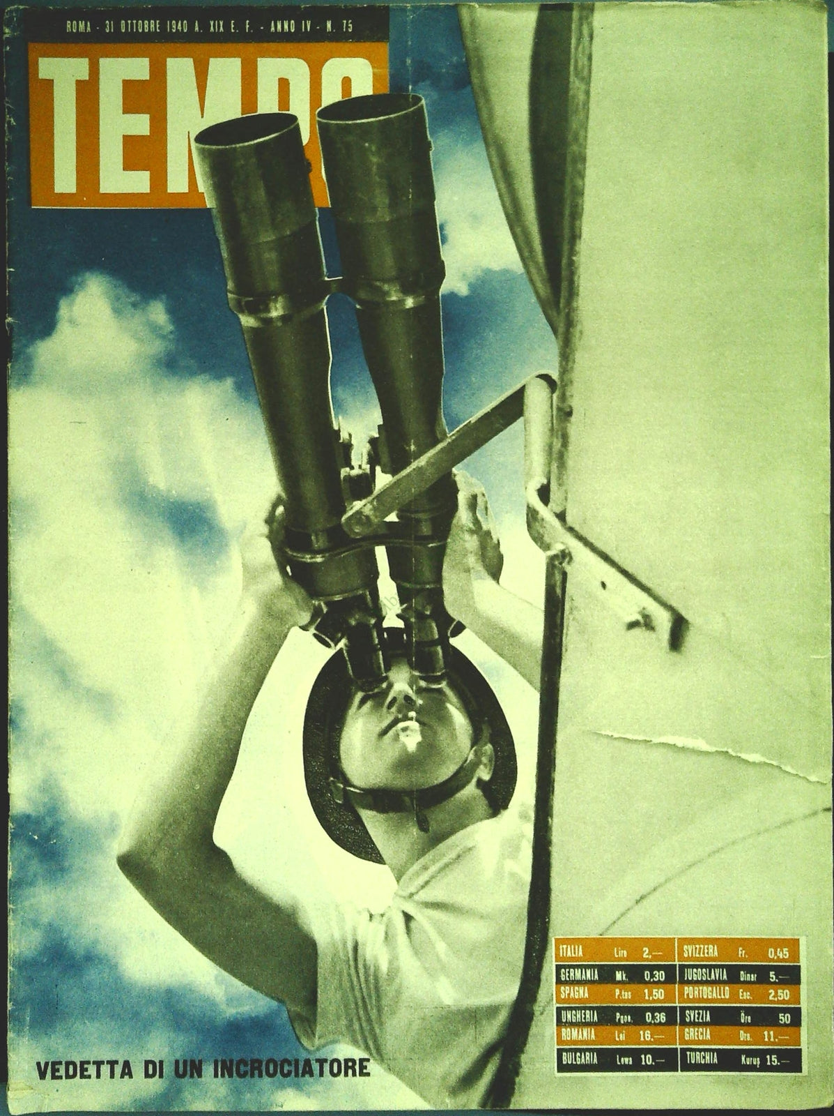 TEMPO N. 75 - 31 OTTOBRE 1940 - BOMBARDIERI ITALIANI INGHILTERRA-MAR ROSSO-SIRIA