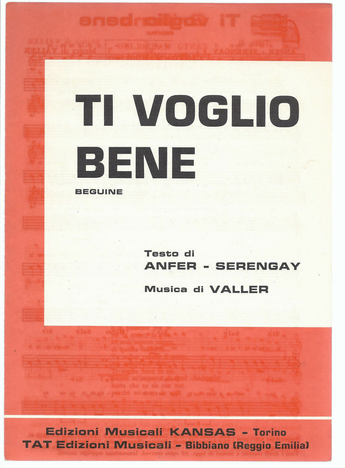 TI VOGLIO BENE - Anfer, Serengay - Valler - SPARTITO