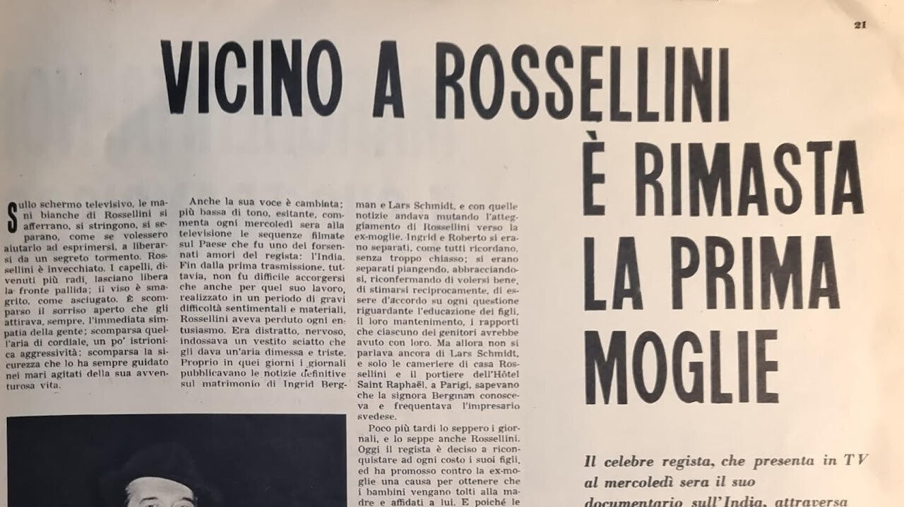 VICINO A ROSSELLINI E' RIMASTA LA PRIMA MOGLIE - CLIPPING-RITAGLI DI GIORNALE