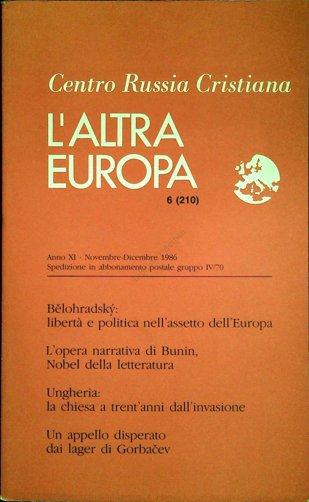 L'ALTRA EUROPA N. 210 - NOVEMBRE-DICEMBRE 1986