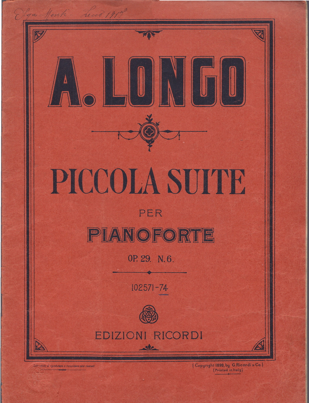 PICCOLA SUITE per Pianoforte Op. 29 n.6 - A. LONGO -- SPARTITO