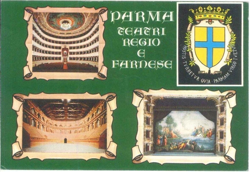 PARMA - TEATRI REGIO E FARNESE - TRE VEDUTINE CON STEMMA - V