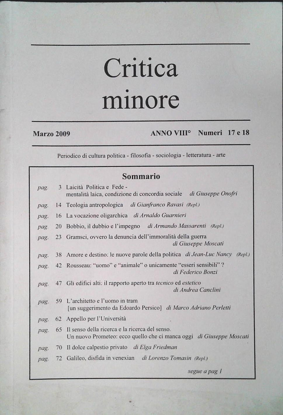 CRITICA MINORE - MARZO 2009