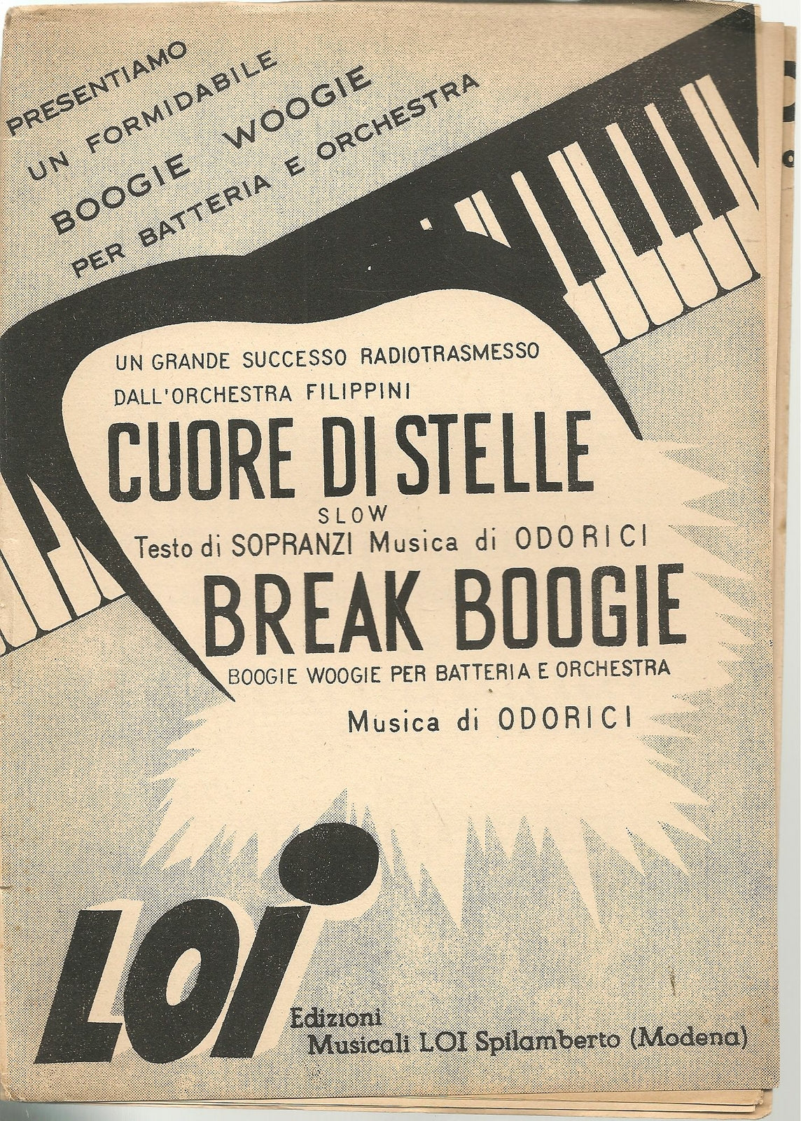 CUORE DI STELLE - BREAK BOOGIE - ORCHESTRA FILLIPINI - SPARTITO -SHEET MUSIC
