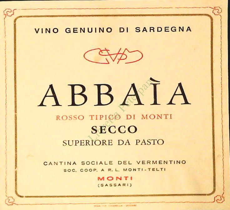 ABBAIA - ROSSO TIPICO DI MONTI - ANT. SOCIALE DEL VERMENTINO - ETICHETTA VINO