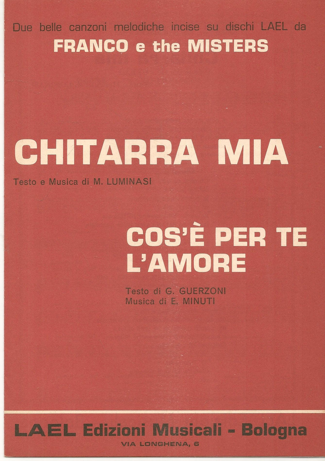 CHITARRA MIA - COS'E' PER TE L'AMORE-FRANCO E THE MISTERS - SPARTITO-SHEET MUSIC