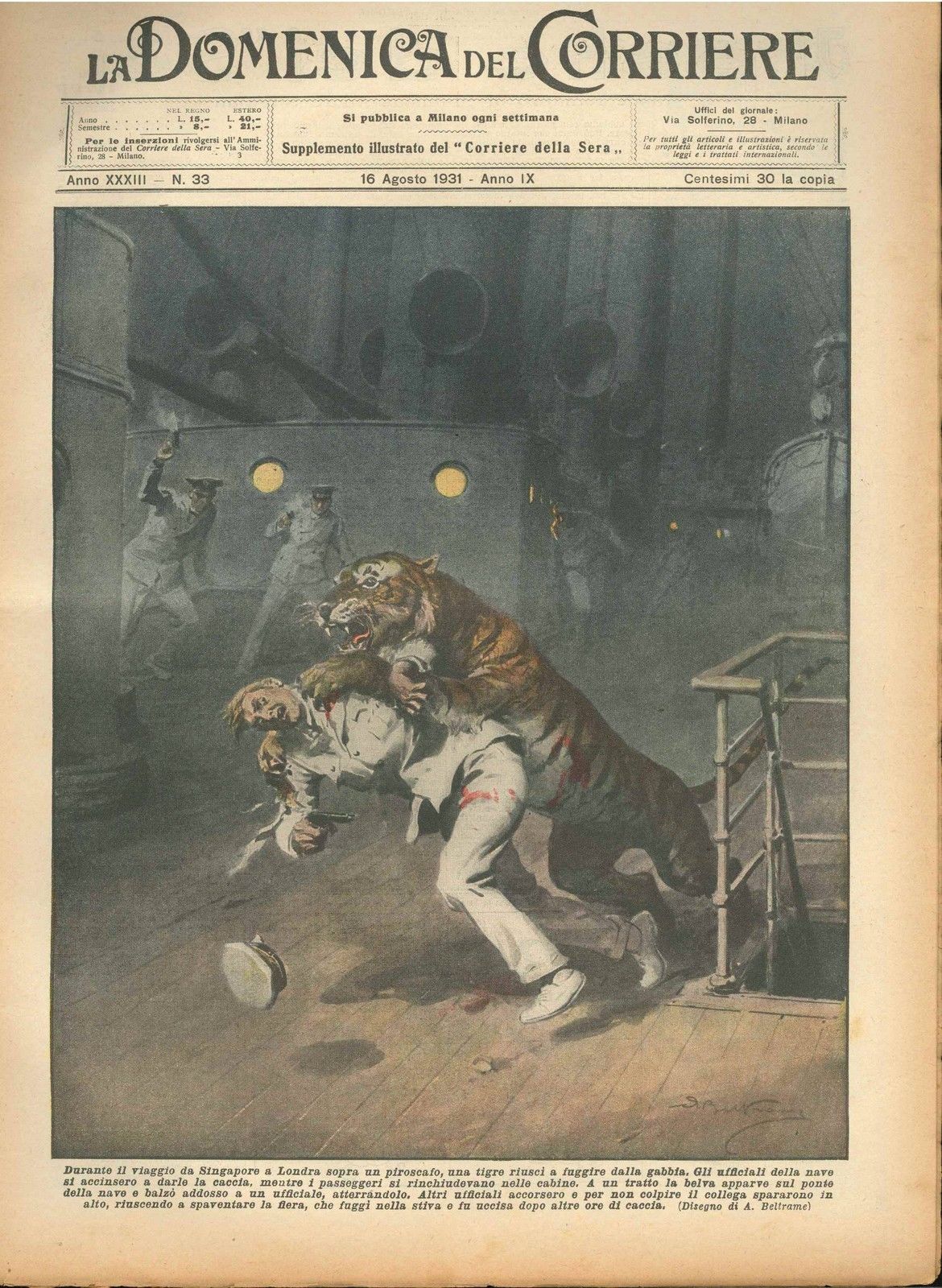 DOMENICA DEL CORRIERE N 33 - 16 AGOSTO 1931 - ILL. A. BELTRAME