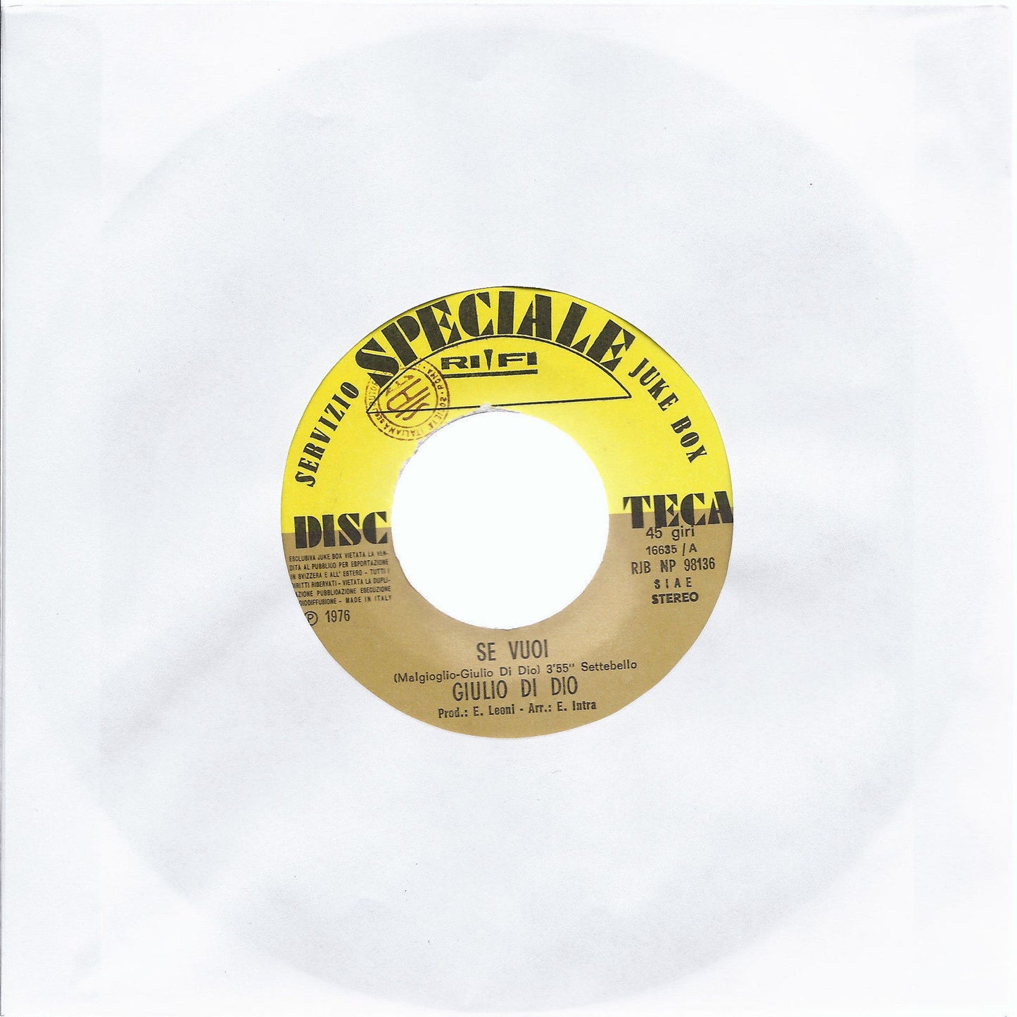 SE VUOI # GIULIO DI DIO -- AMOR AMOR AMOR # ANDY MORGAN - Edizione per Juke Box