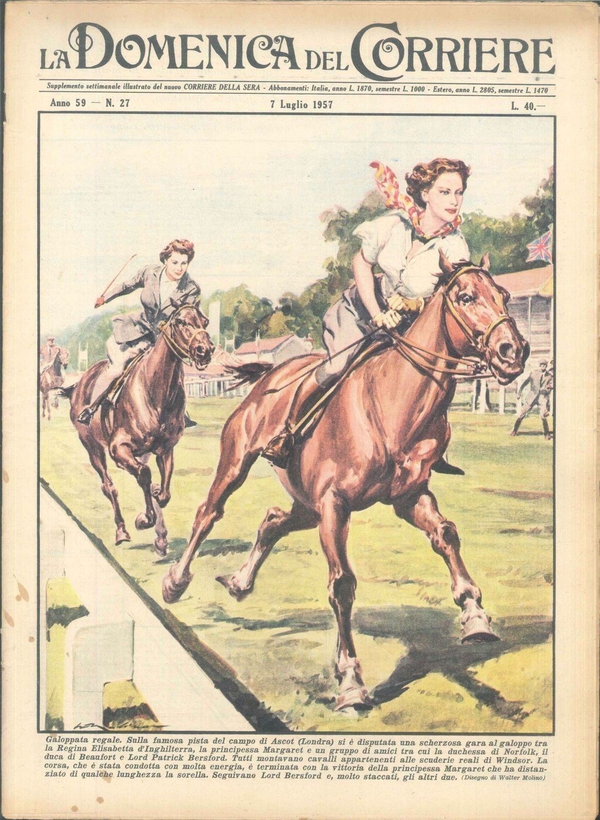 DOMENICA DEL CORRIERE N 27 - 7 LUGLIO 1957 - ILLUSTRAZIONI W. MOLINO