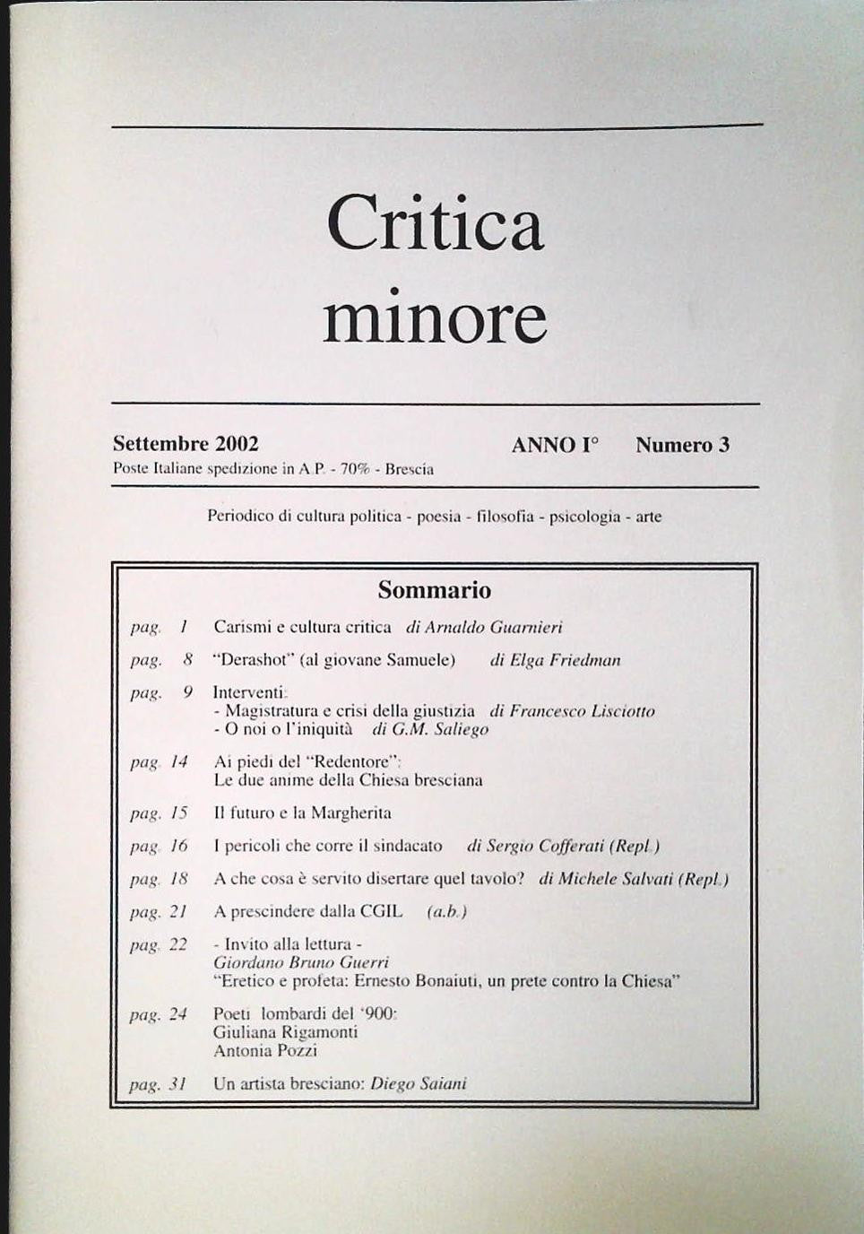 CRITICA MINORE - SETTEMBRE 2002