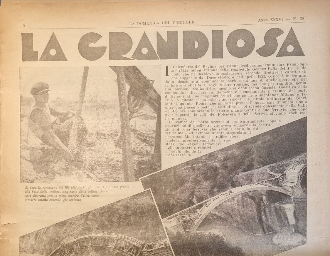 LA GRANDIOSA CAMIONALE GENOVA-SERRAVALLE 1934 - CLIPPING-RITAGLI DI GIONALE