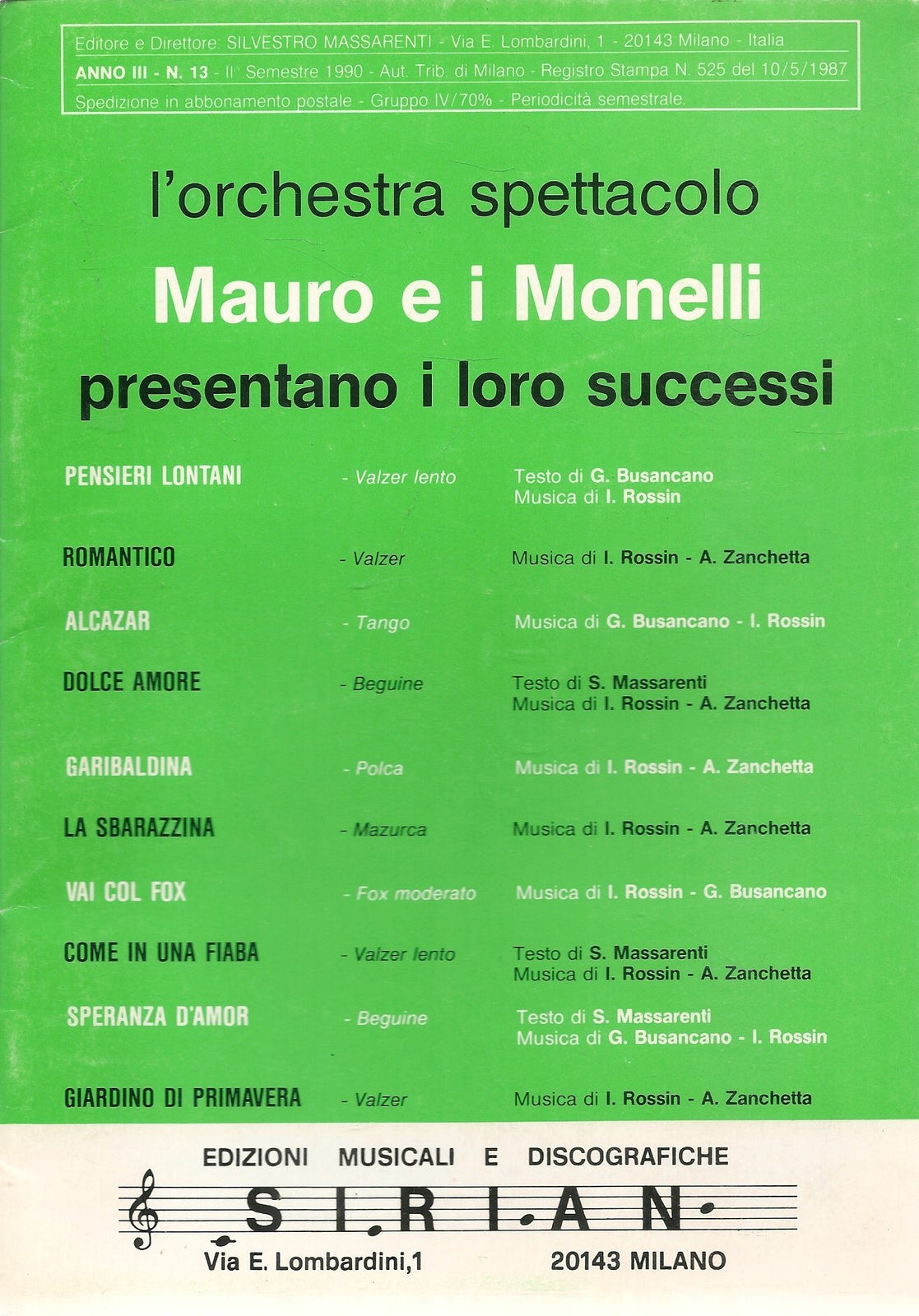 MAURO E I MONELLI PRESENTANO I LORO SUCCESSI - SPARTITO-SHEET MUSIC