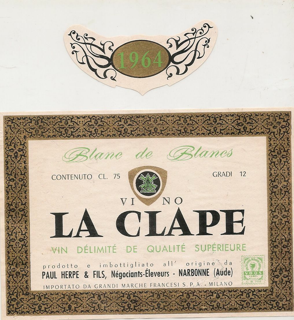 LA CLAPE 1964 - PAUL HERPE - ETICHETTA VINO