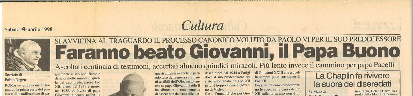 FARANNO BEATO PAPA GIOVANNI IL PAPA BUONO-CLIPPING-RITAGLIO DI GIORNALE