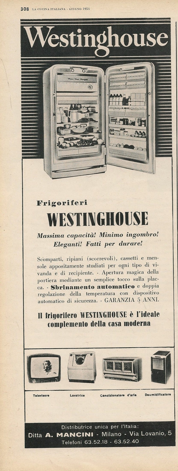 WESTINGHOUSE FRIGORIFERI - ADVERTISING