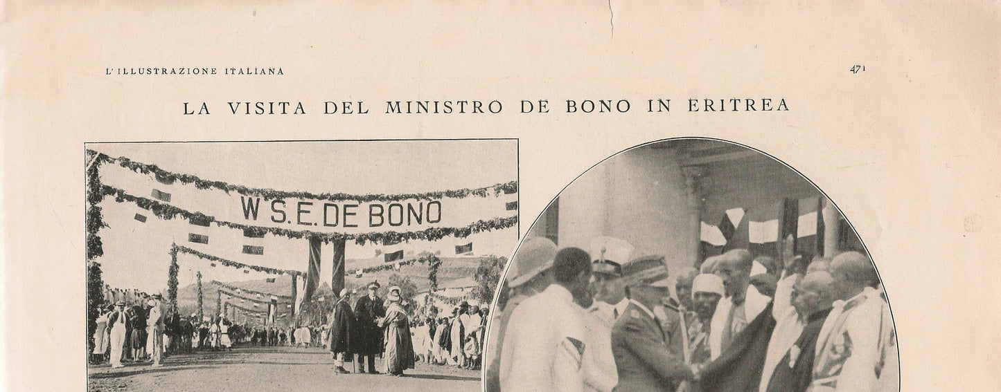 LA VISITA DEL MINISTRO DE BONO IN ERITREA. 1932 - CLIPPING-RITAGLI DI GIORNALE