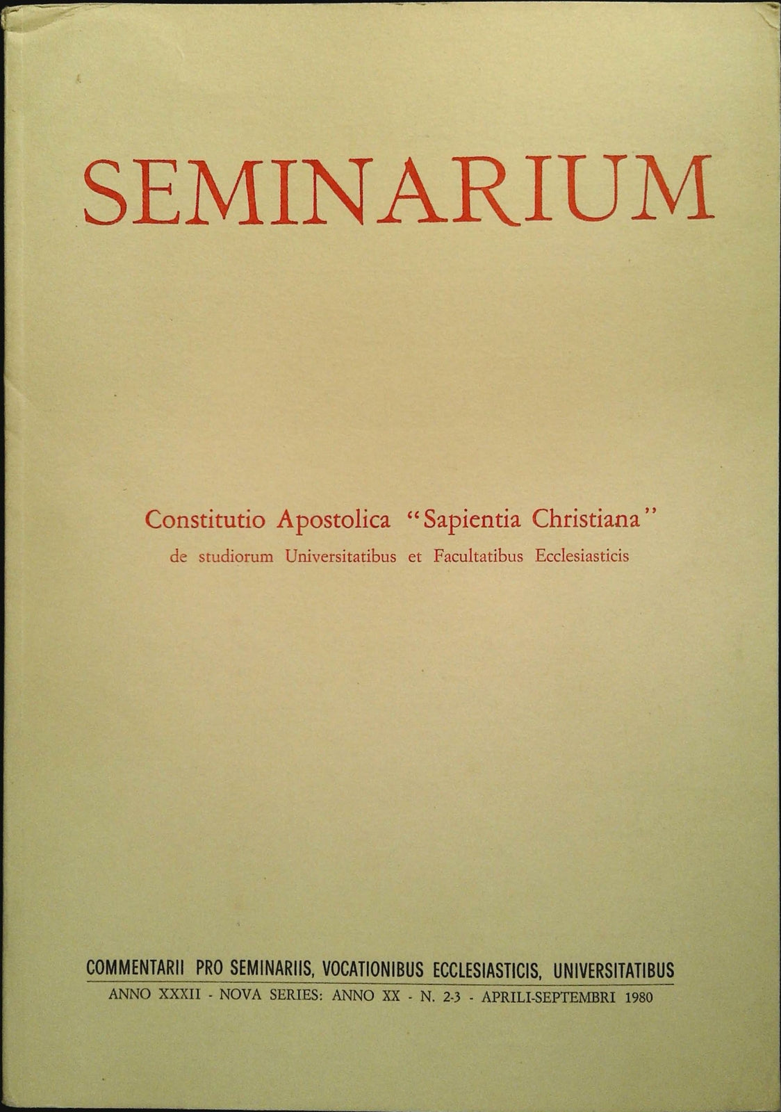 SEMINARIUM N. 2-3 1980 - CONSTITUTIO APOSTOLICA SAPIENTA CHRISTIANA