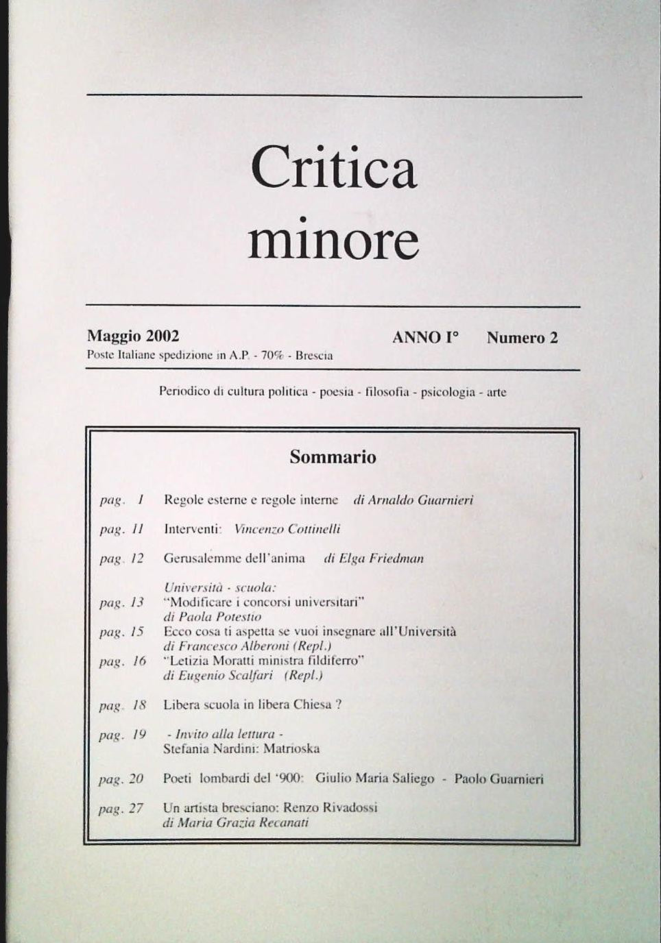 CRITICA MINORE - MAGGIO 2002