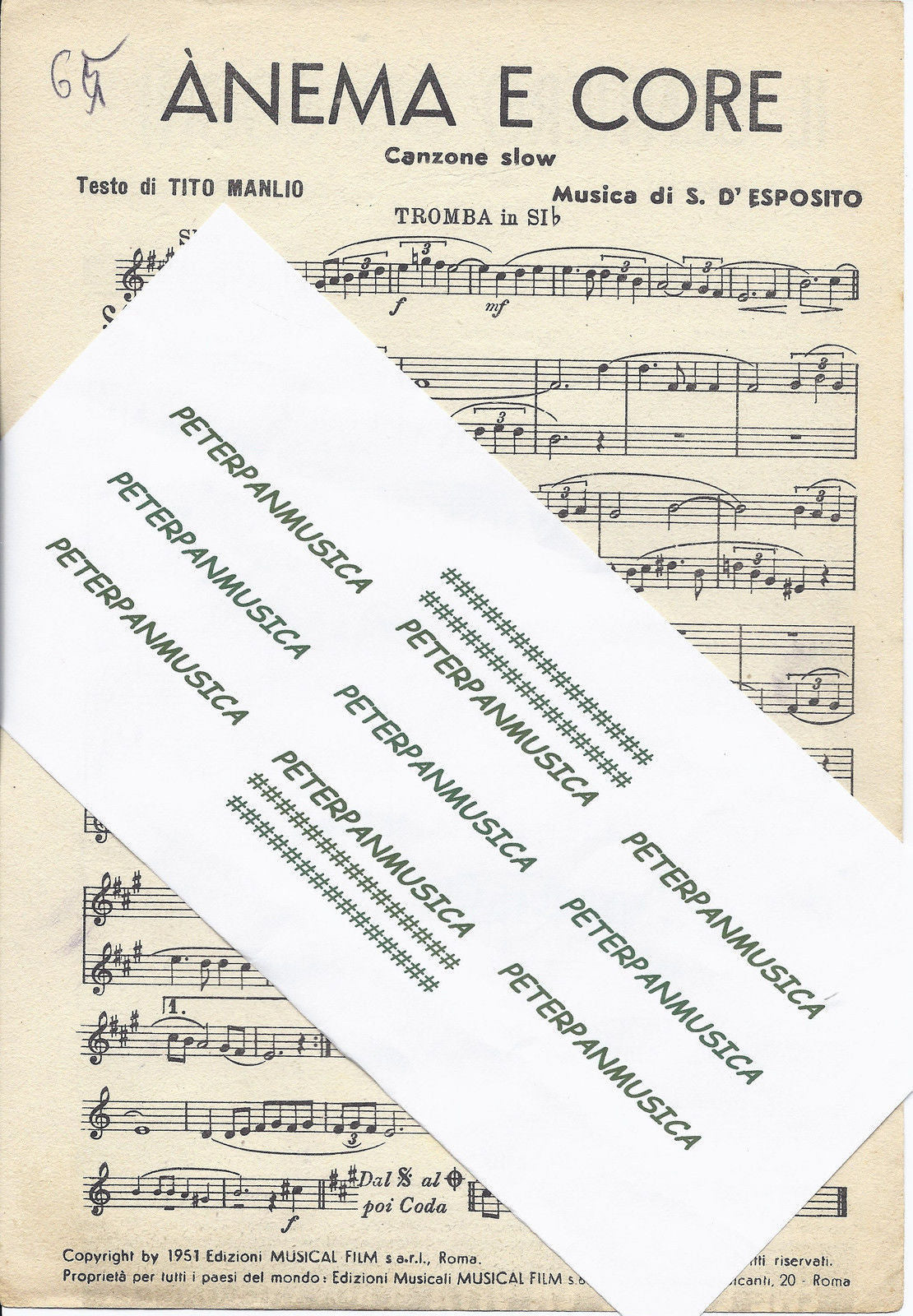 ANEMA E CORE  D'Esposito - IL SENTIERO DEI SOGNI  Oliviero # SPARTITO - Tromba