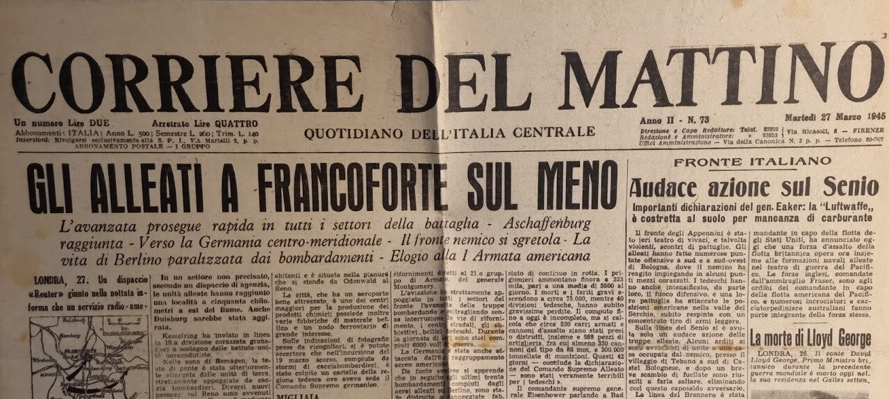 CORRIERE DEL MATTINO 27 MARZO 1945 - RANCOFORTE - SENIO - AUSTRIA