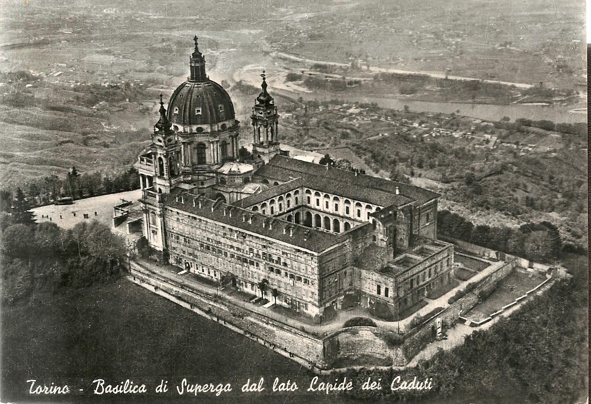 TORINO - BASILICA DI SUPERGA DAL LATO LAPIDE DEI CADUTI -AEREA - V1959