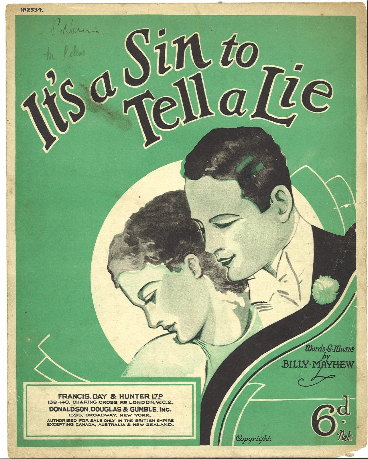 IT'S A SIN TO TELL A LIE - BILLY MAYHEW - SPARTITO-SHEET MUSIC