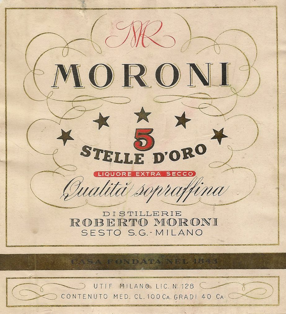 MORONI - 5 STELLE D'ORO - LIQUORE SECCO - ETICHETTA LIQUORE