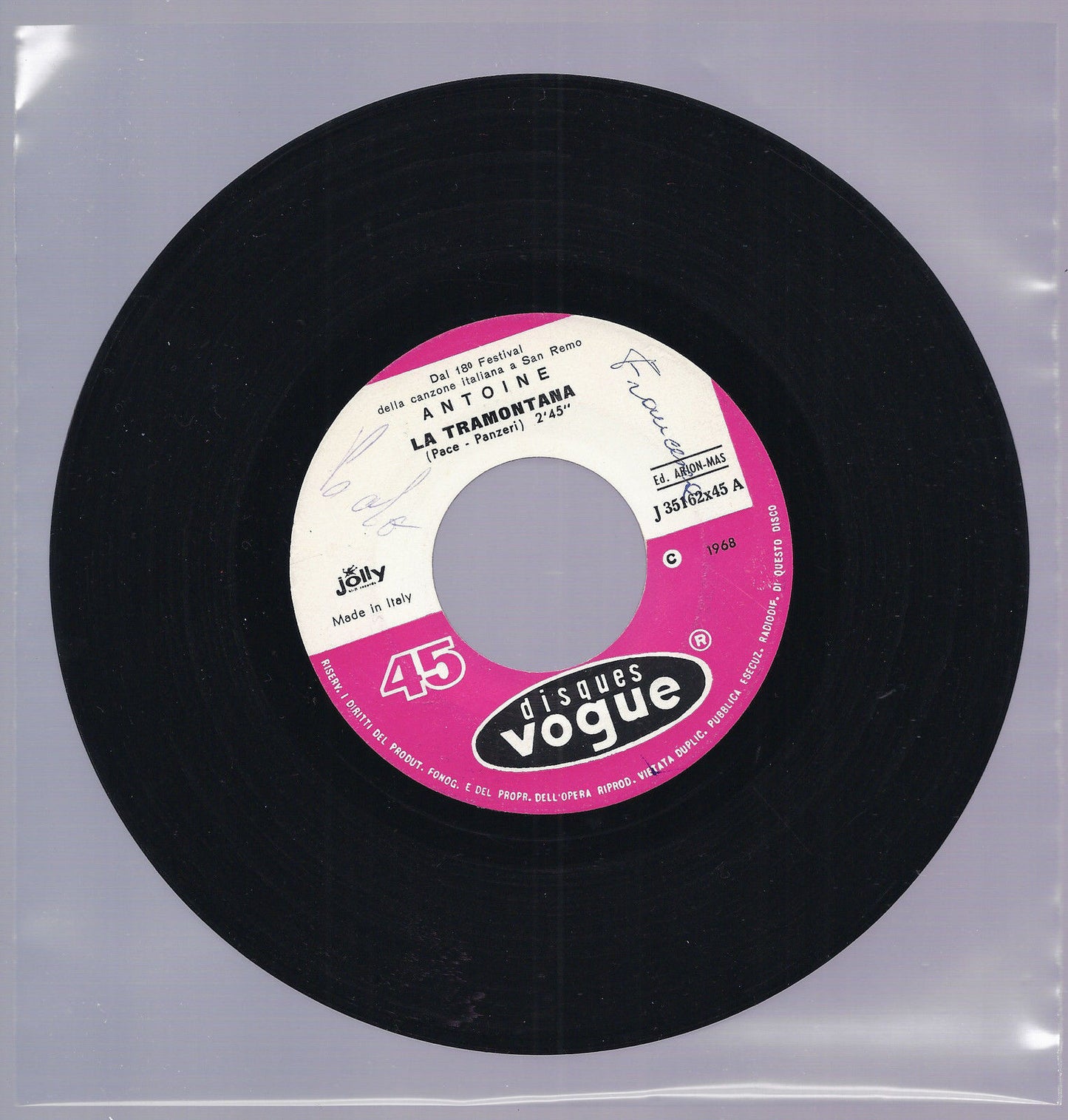 LA TRAMONTANA - IO VOGLIO ANDARE IN GUERRA == ANTOINE - Sanremo 1968