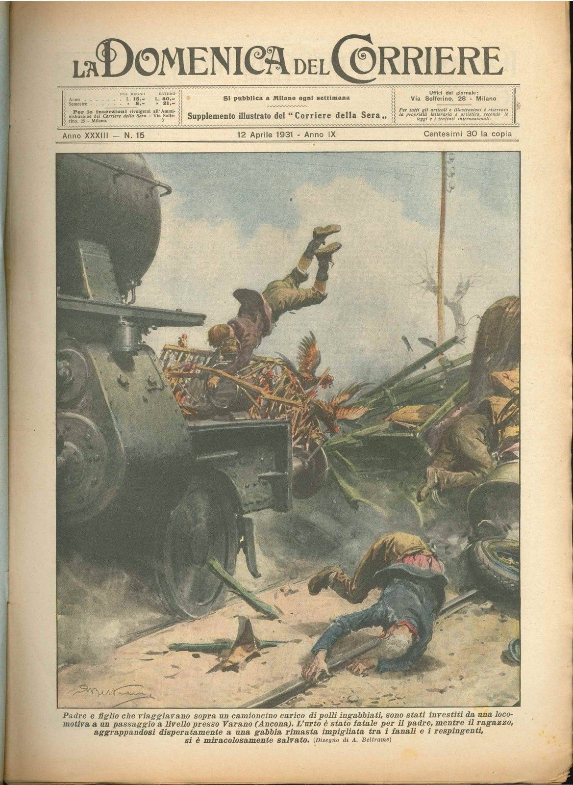 DOMENICA DEL CORRIERE N 15 - 12 APRILE 1931 - ILL. A. BELTRAME
