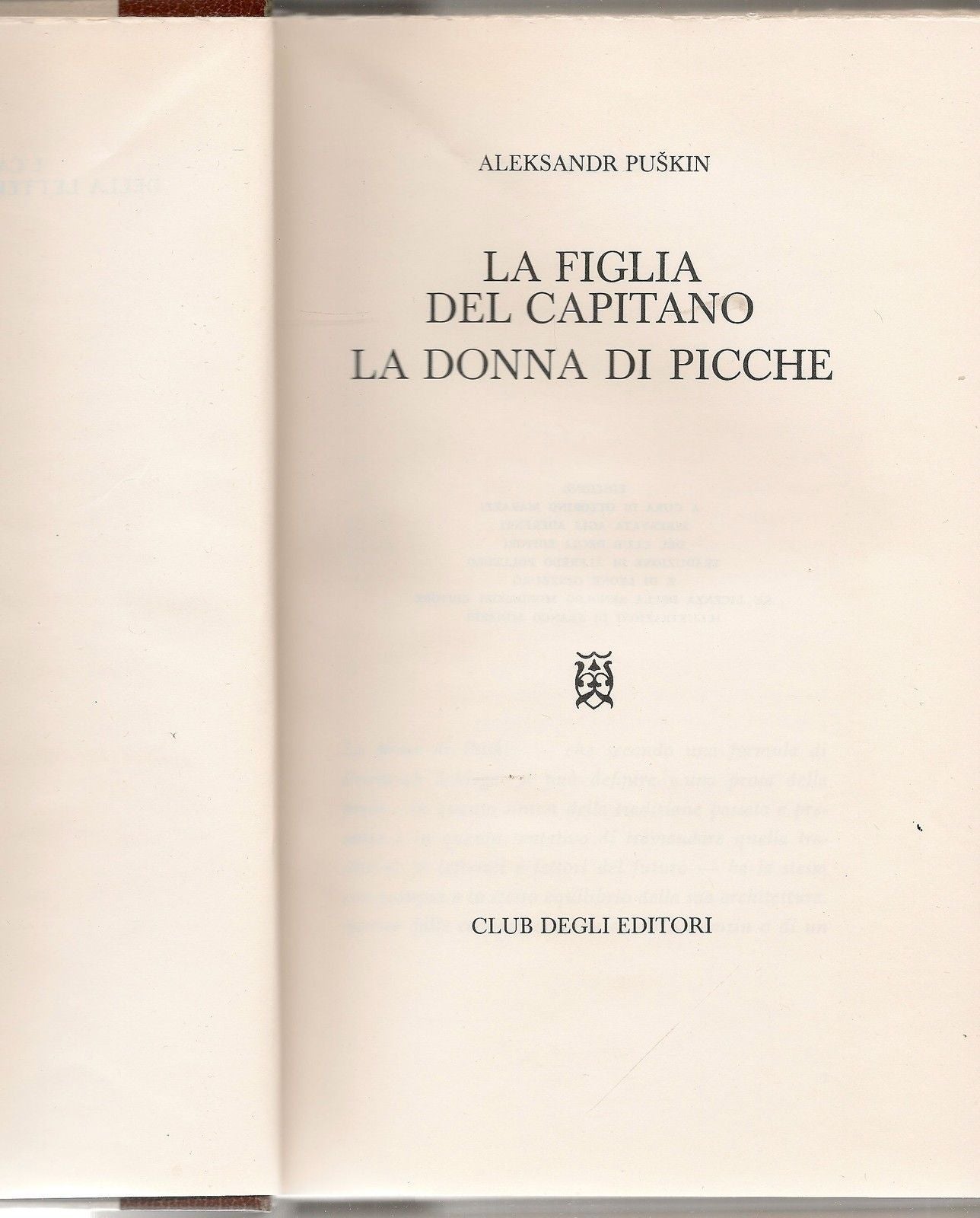 LA FIGLIA DEL CAPITANO , LA DONNA DI PICCHE - ALEKSANDR PUSKIN