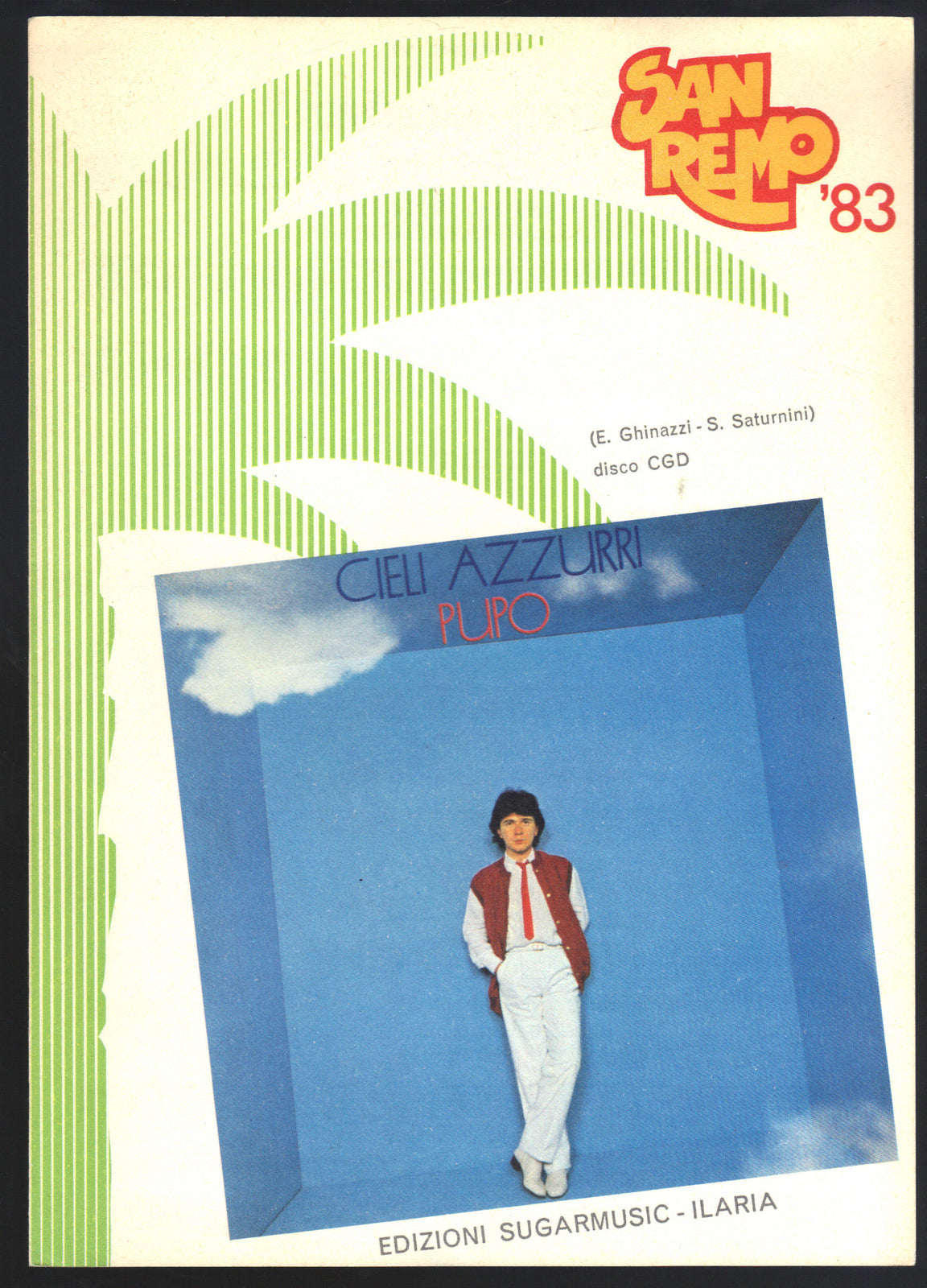 CIELI AZZURRI Pupo -- SPARTITO - Sanremo 1983 Canto - Chitarra o Fisa, Testo