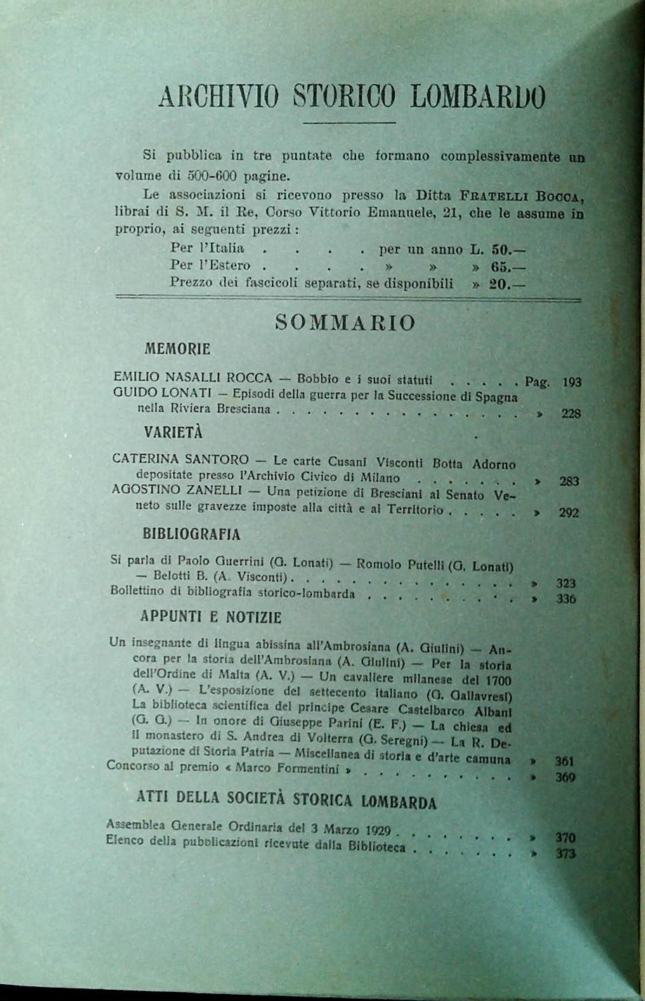 ARCHIVIO STORICO LOMBARDO NOVEMBRE 1929