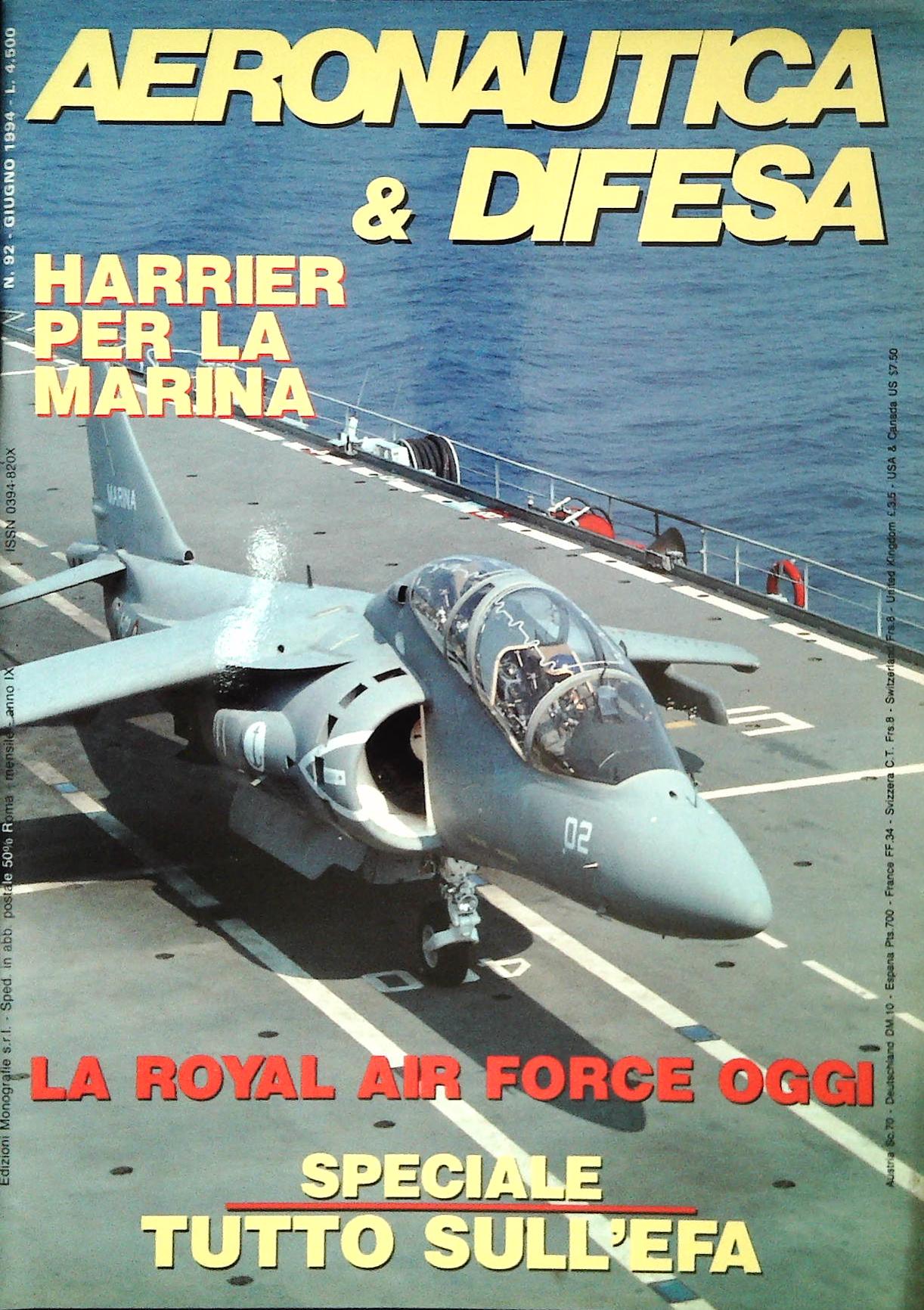 AERONAUTICA E DIFESA N. 92 GIUGNO 1994 - HARRIER PER LA MARINA
