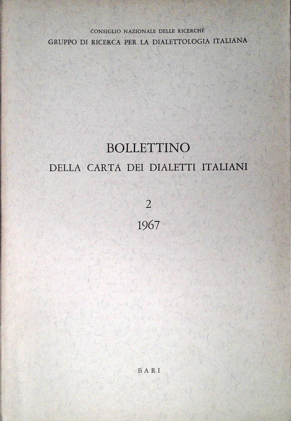 BOLLETTINO DELLA CARTA DEI DIALETTI ITALIANI - VOLUME SECONDO