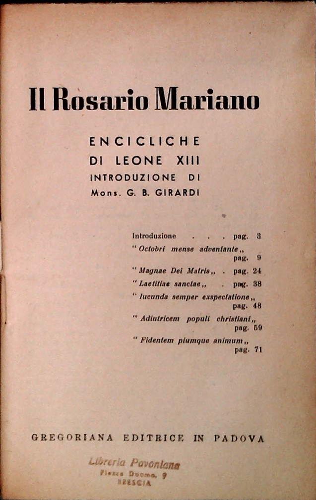 IL ROSARIO MARIANO - ENCICLICHE DI LEONE XIII
